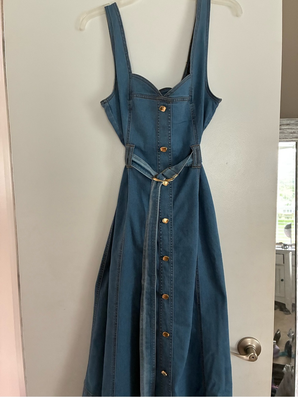 House of Harlow 1960 Blue Denim Button-Front Midi Dress with Belt